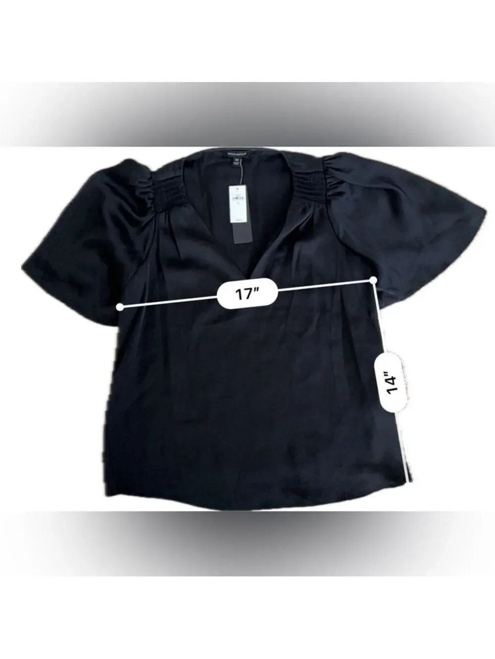 NWT BANANA REPUBLIC PETITE SATIN FLUTTER-SLEEVE TOP IN BLACK. SIZE XS